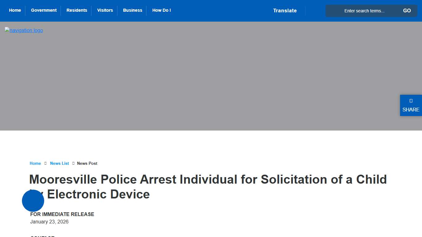 Mooresville Police Arrest Individual for Solicitation of a Child by Electronic Device