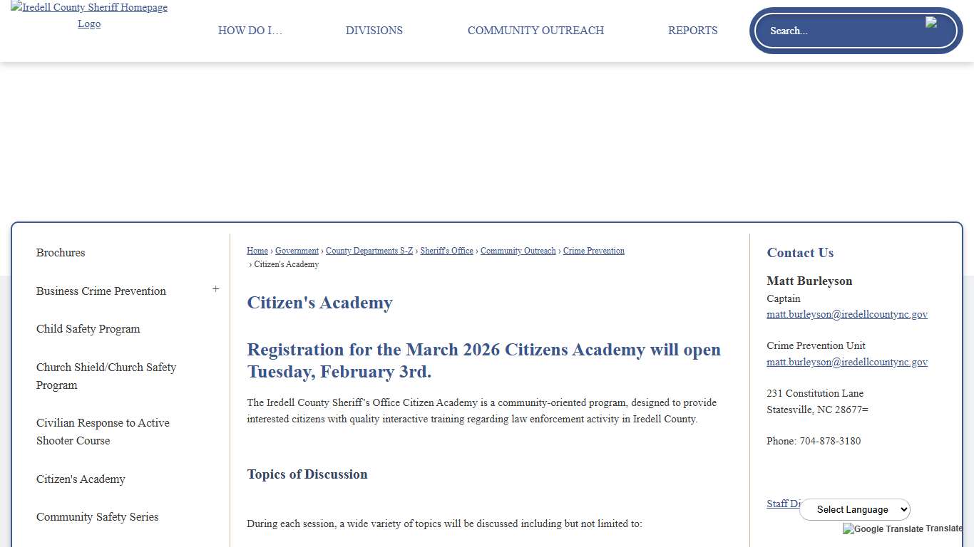 Citizen's Academy Iredell County, NC